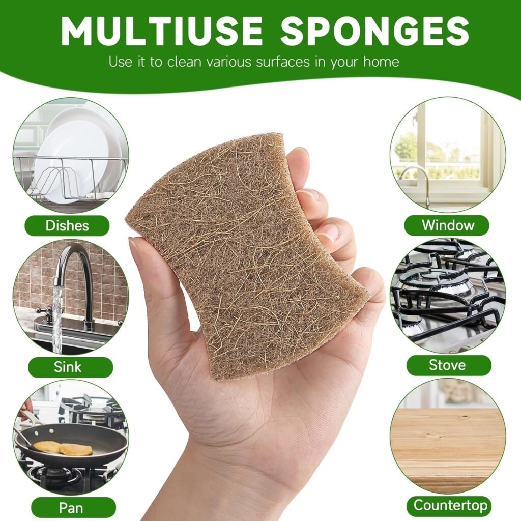 10 Pack Dish Sponges Kitchen，No-Scratch Eco-Friendly Dish Sponge, Natural Kitchen Sponges Pack for Washing  Cleaning, Quick-Drying, Odor Free