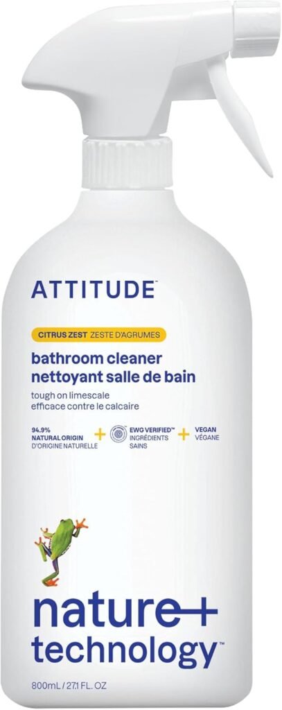 ATTITUDE Bathroom Cleaner, EWG Verified, Plant- and Mineral-Based Ingredients, Vegan Household Products, Citrus Zest, 800 mL