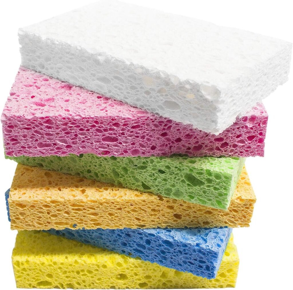 Cellulose Sponges,Heavy Duty Scrub Kitchen Sponge,Clean Tough Messes without Scratching Sponges Kitchen,Pop Up Eco Sponges DIY (6 Pack)