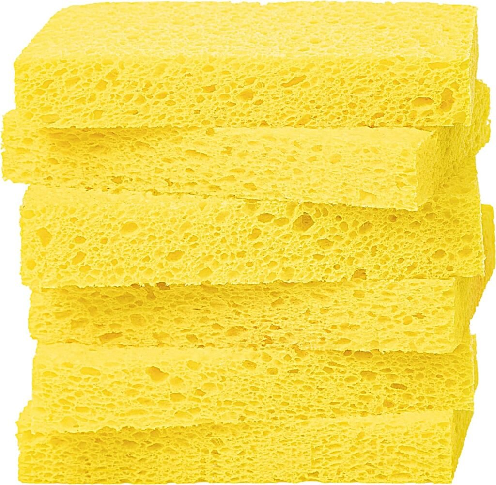 Cellulose Sponges,Heavy Duty Scrub Kitchen Sponge,Clean Tough Messes without Scratching Sponges Kitchen,Pop Up Eco Sponges DIY (6 Pack)