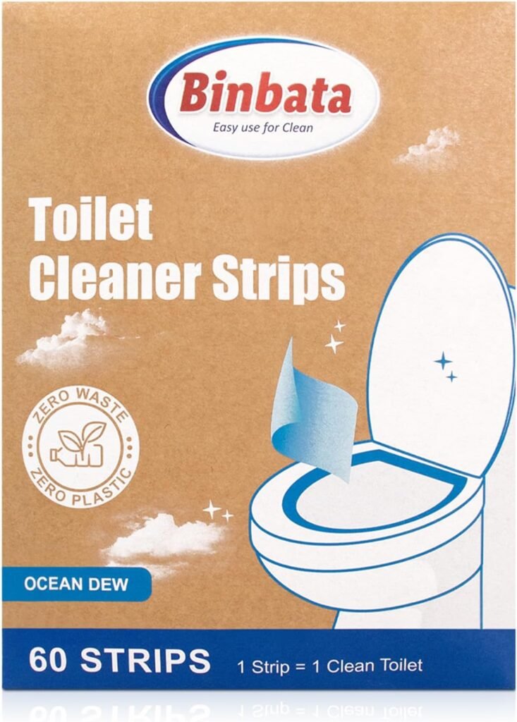 Eco Friendly Toilet Cleaner Sheets - Binbata 60 Strips Disposable Quick Foaming Toilet Cleaner Strips, Efficiently Remove Stains  Odors with Ocean Dew Scent, Plastic Free Biodegradable Septic Safe