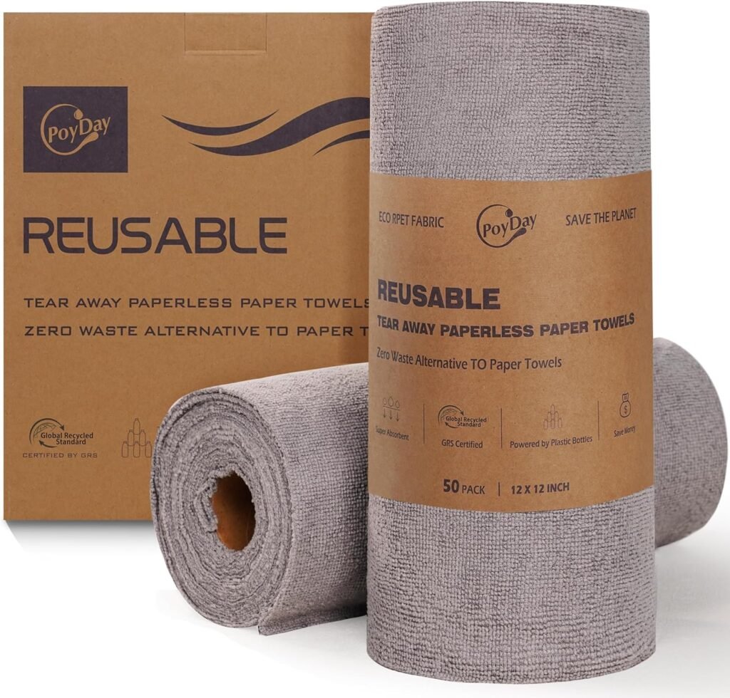 Reusable Paper Towels Washable: 50Pack Cloth Paper Towels Microfiber Roll 12x12In Eco Friendly Absorbent Paperless Paper Towels Tear Away Kitchen Cloth Zero Waste (Aqua Blue)