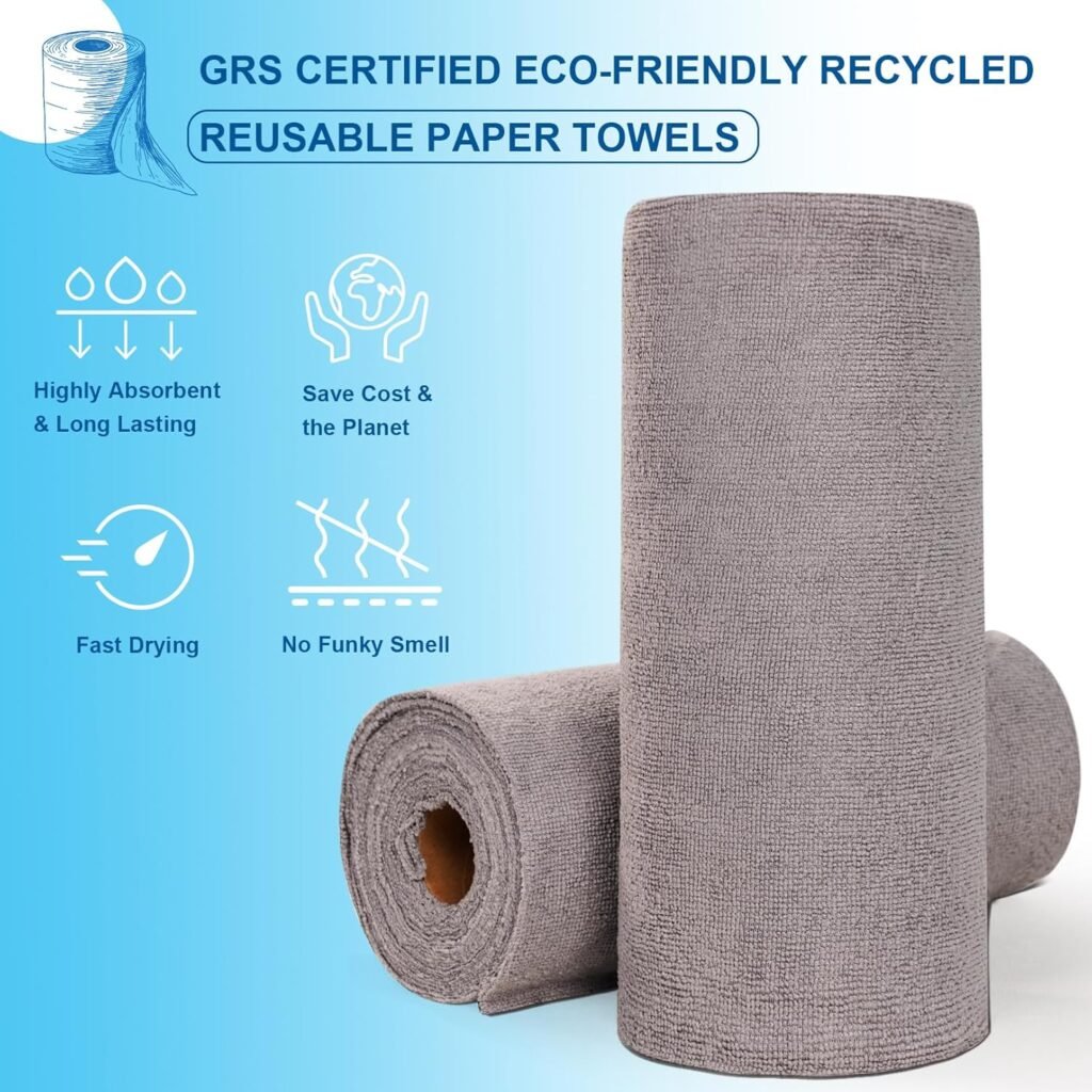 Reusable Paper Towels Washable: 50Pack Cloth Paper Towels Microfiber Roll 12x12In Eco Friendly Absorbent Paperless Paper Towels Tear Away Kitchen Cloth Zero Waste (Aqua Blue)