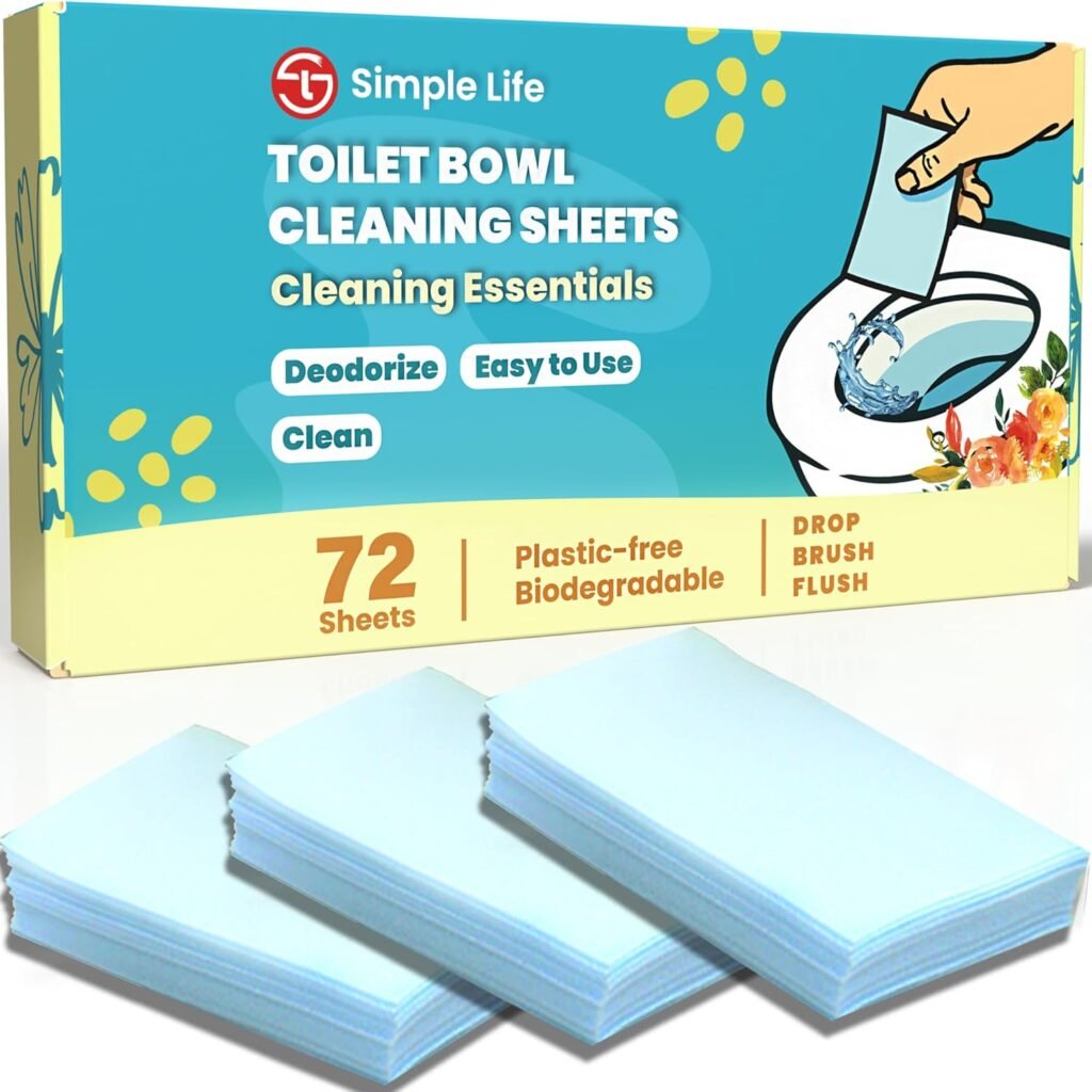 Simple Life Natural Toilet Bowl Cleaner Strips | Eco Friendly and Septic Safe | Removes Stains, Odors, and Grime | Non Toxic Foaming Toilet Cleaning Strips | 72 Count