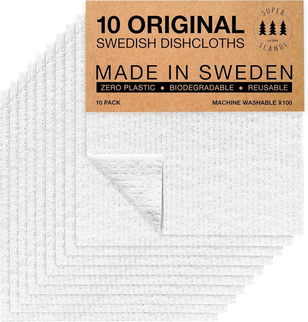 SUPERSCANDI Swedish Dishcloths Eco Friendly Reusable Sustainable Biodegradable Cellulose Sponge Cleaning Cloths for Kitchen Dish Rags Washing Wipes Paper Towel Replacement (6 Pack Assorted Colors)