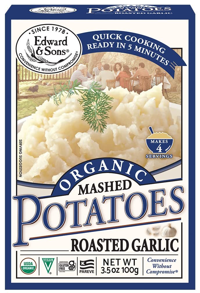 Edward  Sons Organic Roasted Garlic Mashed Potatoes - Instant Mashed Potatoes, Instant Potatoes, Organic Potato Flakes, Vegan - 3.5 Oz (Pack of 6)