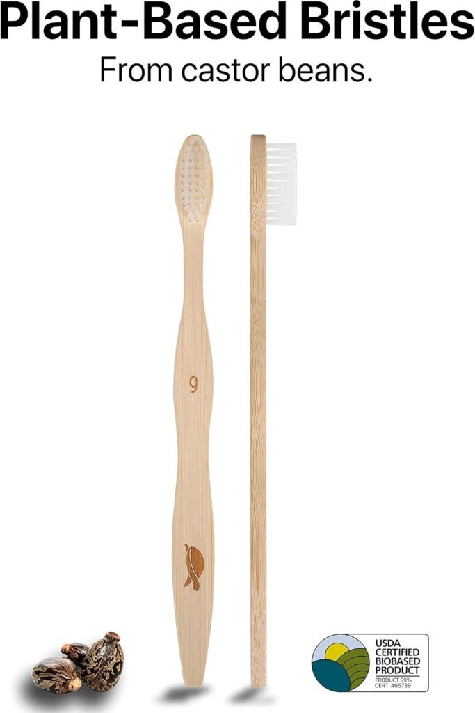 Sea Turtle Plant-Based Bristles, Bamboo Toothbrushes, Soft Natural Toothbrush for Adults (4 Pack)